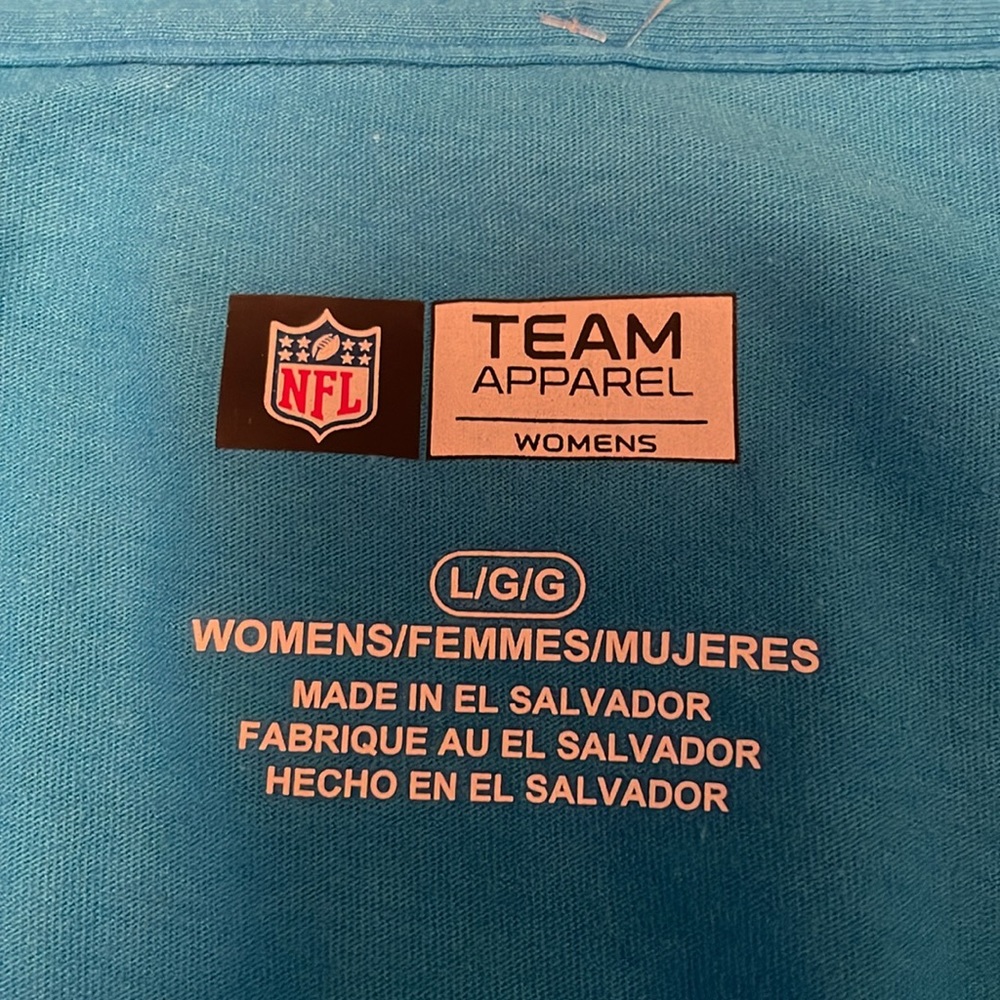 Carolina Panthers NFL Team Apparel Women’s V Neck T Shirt with Lateral Script L - Picture 10 of 10